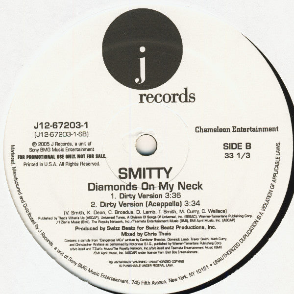 Smitty (7) : Diamonds On My Neck (12", Promo)