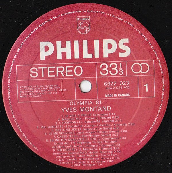 Yves Montand : Olympia "81" (2xLP, Album, Gat)
