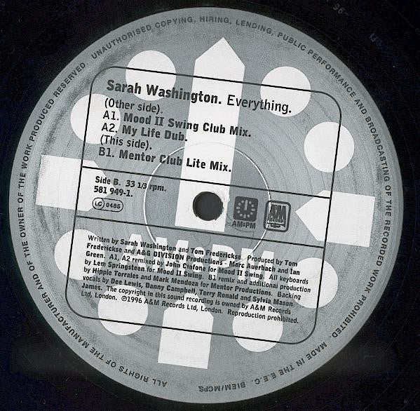 Sarah Washington : Everything (Mood II Swing / Torrales & Mendoza (Mentor) Mixes) (2x12", Ltd)