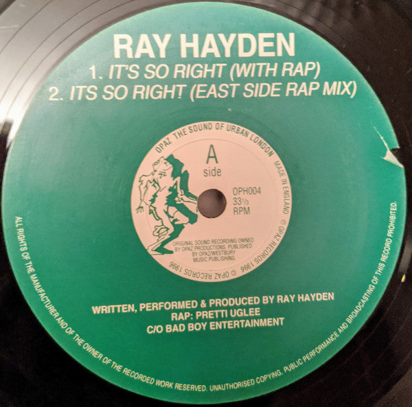 Ray Hayden : It's So Right (12", Promo)