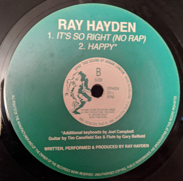 Ray Hayden : It's So Right (12", Promo)