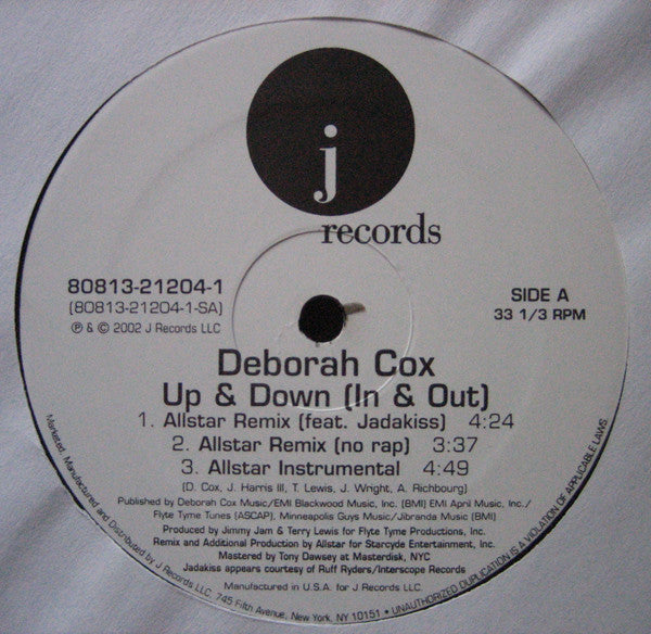 Deborah Cox : Up & Down (In & Out) (12", Single)