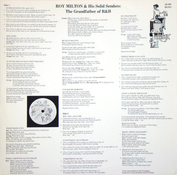 Roy Milton & His Solid Senders : The Grandfather Of R&B (LP, Album, Comp, Mono)