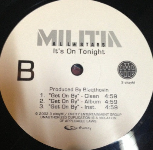 Militia (5) : It's On Tonight / Get On By (12", Promo)