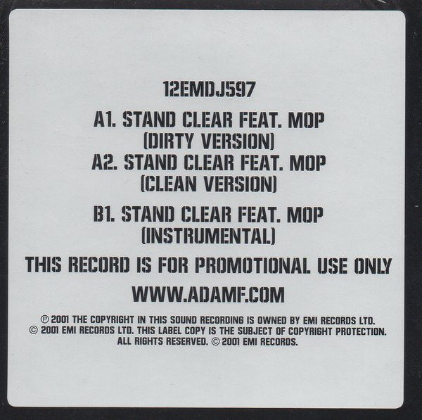 Adam F : Stand Clear (12", Promo, W/Lbl)