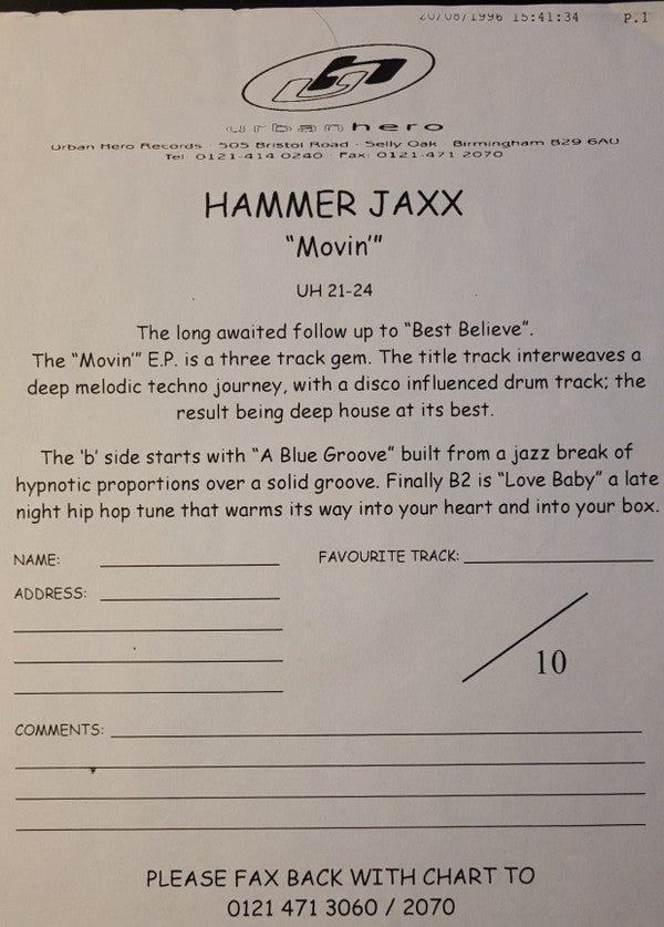 Hammer Jaxx : Movin' (12")
