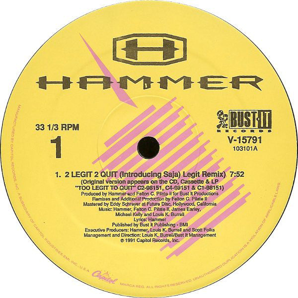 MC Hammer : 2 Legit 2 Quit (12", Single)