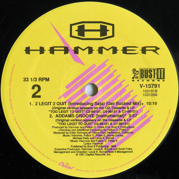 MC Hammer : 2 Legit 2 Quit (12", Single)