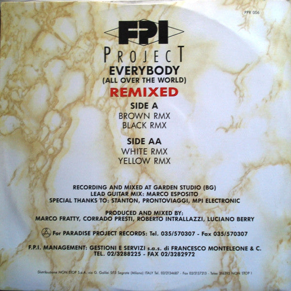 FPI Project : Everybody (All Over The World) (Remixed) (12")