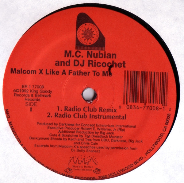 MC Nubian & DJ Ricochet (3) : Malcolm X Like A Father To Me (12")