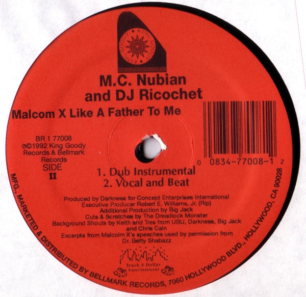 MC Nubian & DJ Ricochet (3) : Malcolm X Like A Father To Me (12")