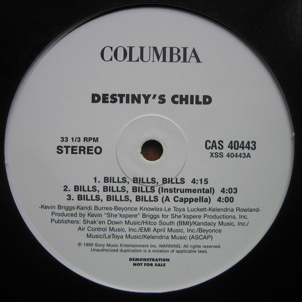 Destiny's Child : Bills, Bills, Bills (12", Promo)