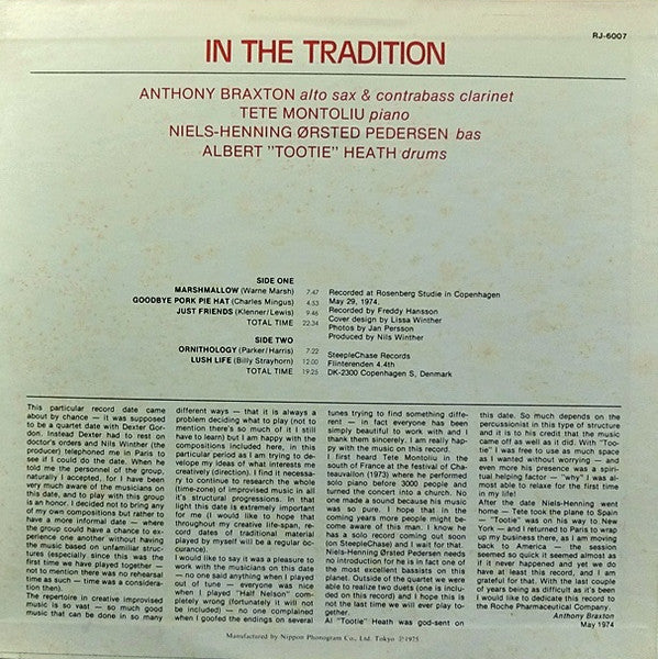 Anthony Braxton : In The Tradition (LP, Album)