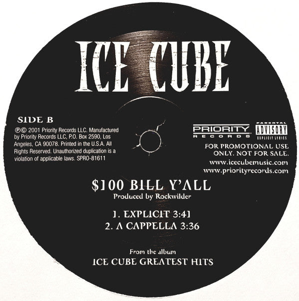 Ice Cube : $100 Bill Y'all (12", Promo)