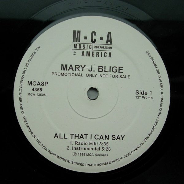 Mary J. Blige : All That I Can Say/ "Sincerity" (12", Promo)
