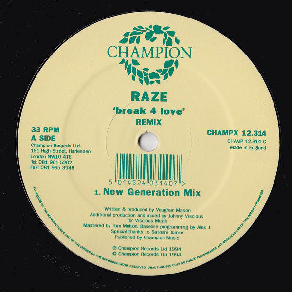 Raze : Break 4 Love (Remix) (12")