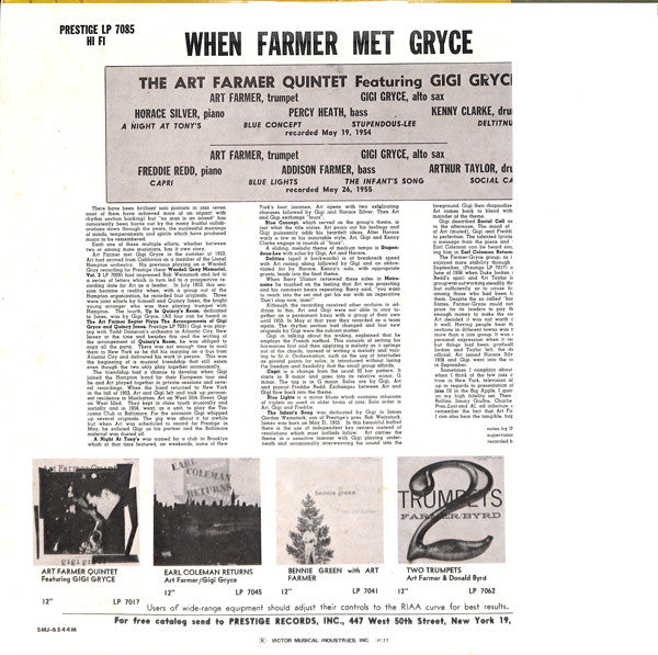 Art Farmer Quintet Featuring Gigi Gryce : When Farmer Met Gryce (LP, Album, Mono, RE)