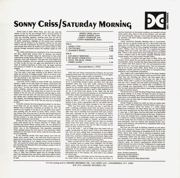Sonny Criss : Saturday Morning (LP, Album)