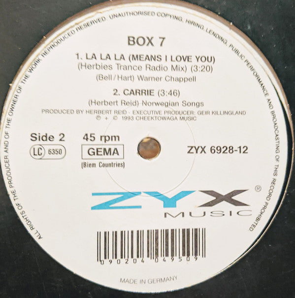 Box 7 : La La La (Means I Love You) (12", Single)