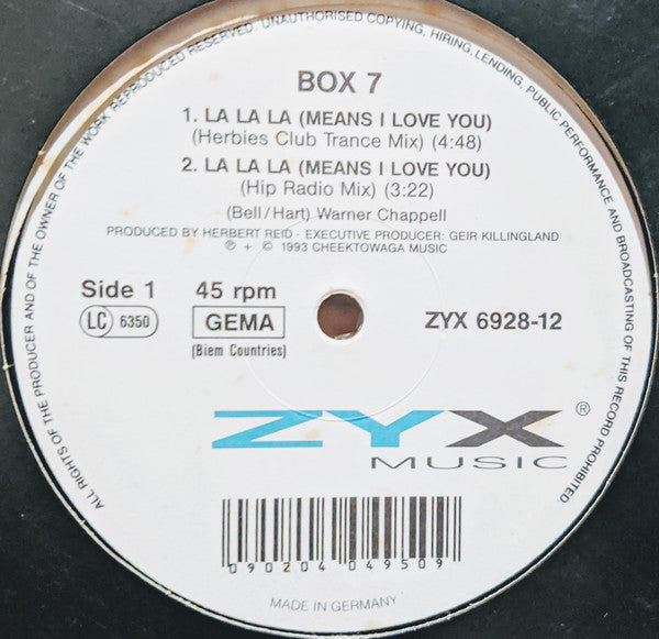 Box 7 : La La La (Means I Love You) (12", Single)