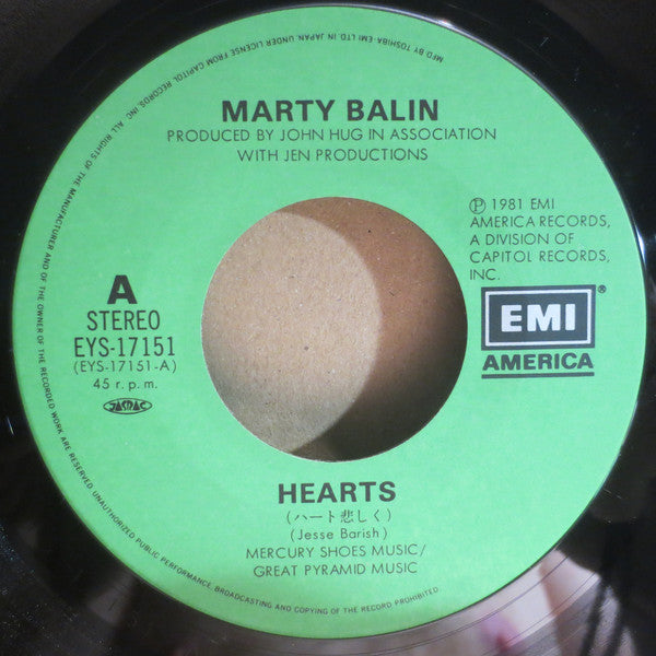 Marty Balin : Hearts ＝ ハート悲しく (7", Single)