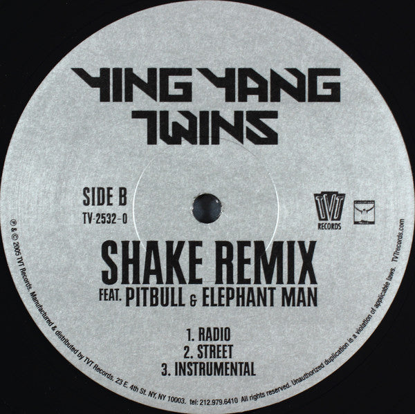 Ying Yang Twins : Shake feat. Pitbull / Shake Remix feat. Pitbull & Elephant Man (12")
