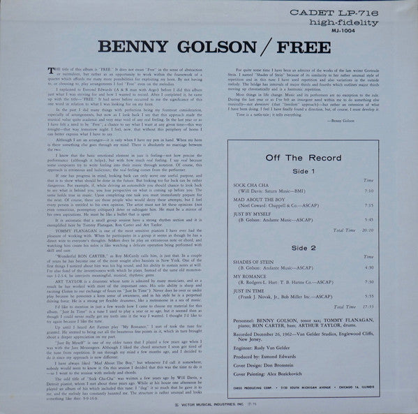 Benny Golson Quartet : Free (LP, Album, RE)