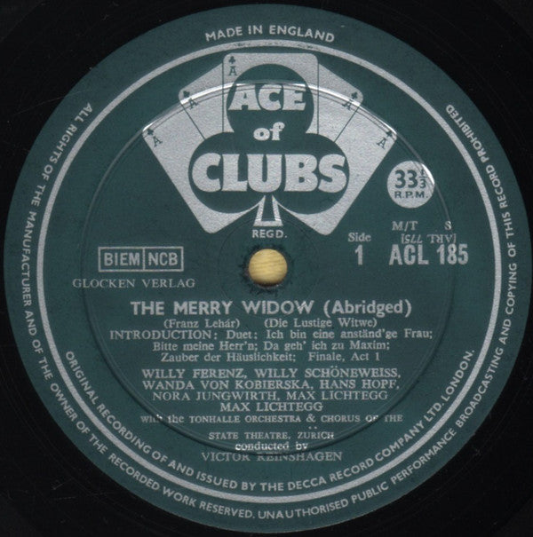 Franz Lehár, Nora Jungwirth, Max Lichtegg, Hugo Kratz, Willy Schöneweiss, Willy Ferenz, Manfred Jungwirth, Rolf Sander (2), Wanda Von Kobierska, Hans Hopf, Tonhalle-Orchester Zürich, Victor Reinshagen : The Merry Widow (Abridged) (LP, Mono)