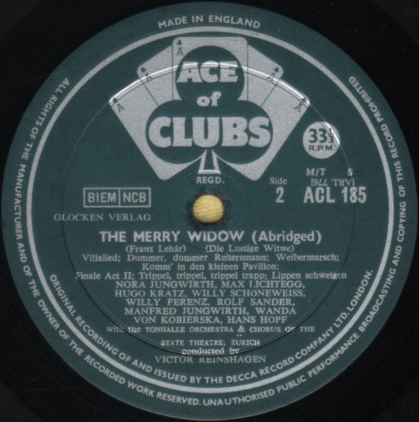 Franz Lehár, Nora Jungwirth, Max Lichtegg, Hugo Kratz, Willy Schöneweiss, Willy Ferenz, Manfred Jungwirth, Rolf Sander (2), Wanda Von Kobierska, Hans Hopf, Tonhalle-Orchester Zürich, Victor Reinshagen : The Merry Widow (Abridged) (LP, Mono)