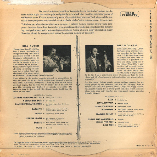 Stan Kenton And His Orchestra : Kenton Showcase - The Music Of Bill Russo - The Music Of Bill Holman (LP, Comp, Mono)