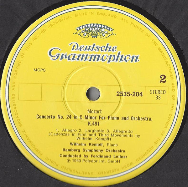 Wolfgang Amadeus Mozart, Wilhelm Kempff, Bamberger Symphoniker, Ferdinand Leitner : Piano Concertos No. 23 In A Major, K. 488 âˆ?No. 24 In C Minor, K. 491 (LP, RE)