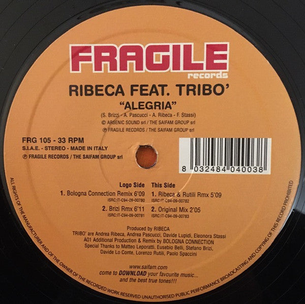 Andrea Ribeca Feat. Tribò : Alegria (12")