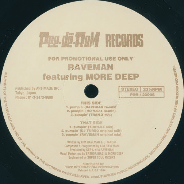 Raveman (4) Featuring More Deep : Pumpin' (Remix) (12", Single, Promo)