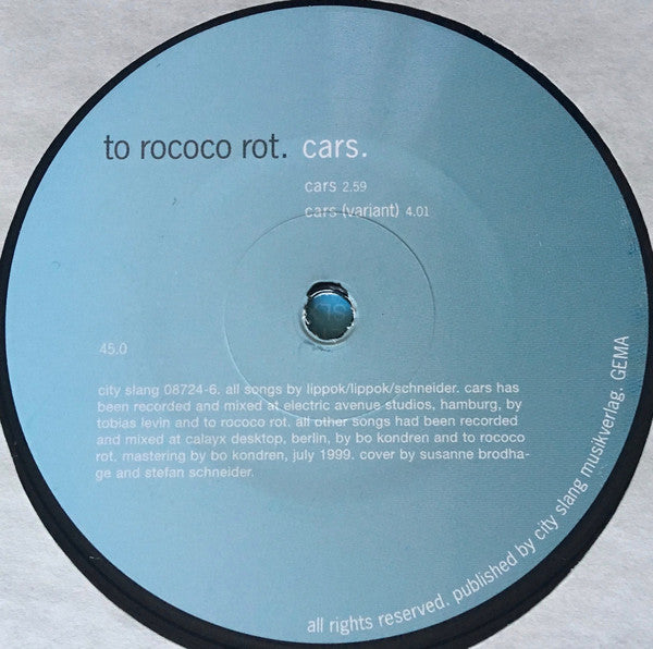 To Rococo Rot : Cars (12", Maxi)