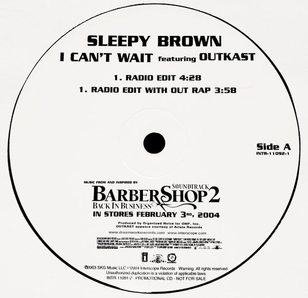 Sleepy Brown : I Can't Wait (12", Promo)