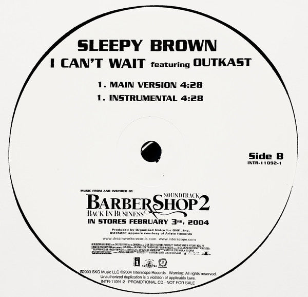 Sleepy Brown : I Can't Wait (12", Promo)