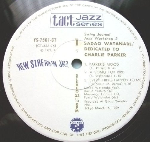Sadao Watanabe : Swing Journal Jazz Workshop 2-Sadao Watanabe /Dedicated To Charlie Parker (LP, Album, RE)