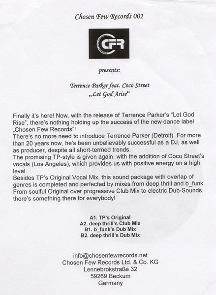Terrence Parker Feat. Coco Street : Let God Arise (12")