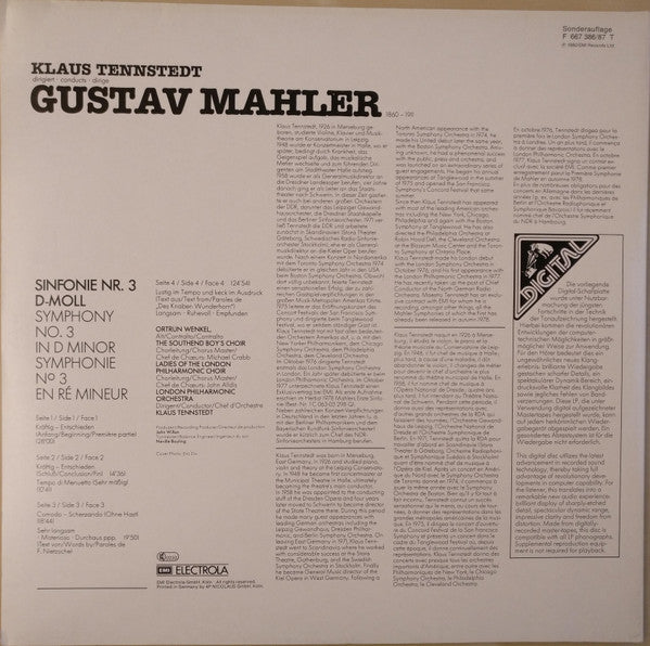 Gustav Mahler - Ortrun Wenkel, Ladies Of The London Philharmonic Choir, Southend Boys' Choir, Klaus Tennstedt, The London Philharmonic Orchestra : Sinfonie Nr. 3 (2xLP, Album, Club, S/Edition)