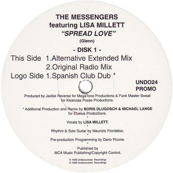 The Messengers Featuring Lisa Millett : Spread Love (12", Promo)