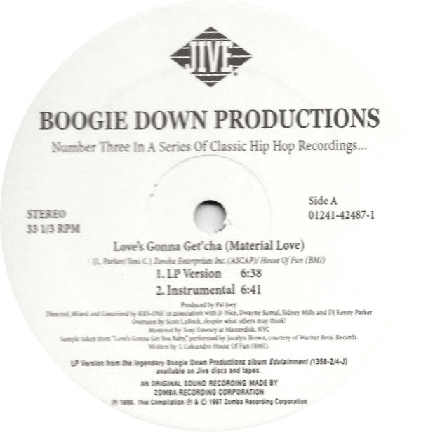Boogie Down Productions : Love's Gonna Get'cha (Material Love) / The Kenny Parker Show / Ya Know The Rules / 100 Guns (12", Whi)