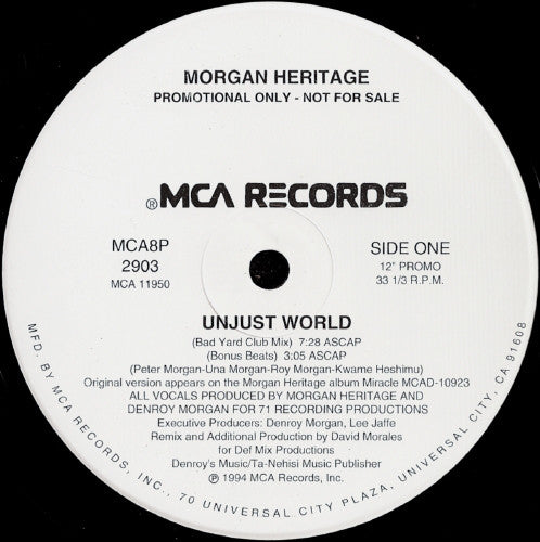 Morgan Heritage : Unjust World (12", Single, Promo)