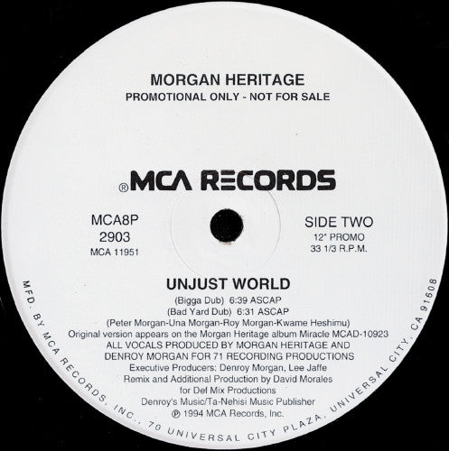 Morgan Heritage : Unjust World (12", Single, Promo)