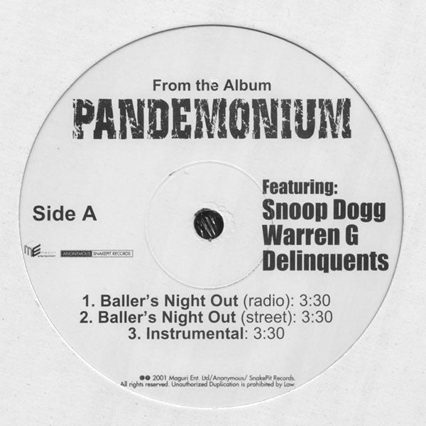 Snoop Dogg Featuring Warren G & The Delinquents (3) : Baller's Night Out / Rider's Ride (12", Single)