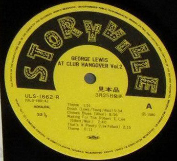 George Lewis' Ragtime Band : George Lewis At Club Hangover Vol. 2 (LP, Album, Mono)