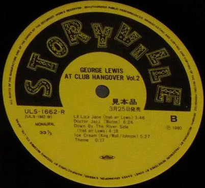 George Lewis' Ragtime Band : George Lewis At Club Hangover Vol. 2 (LP, Album, Mono)