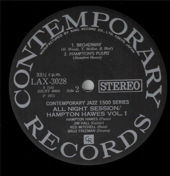 Hampton Hawes Quartet : All Night Session, Vol. 1 (LP, Album, Ltd, RE)