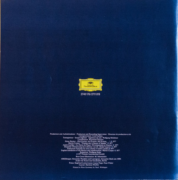 Pyotr Ilyich Tchaikovsky  -  Peter Gougalov, Galina Vishnevskaya, Regina Resnik, Bernd Weikl, Dan Iordăchescu, Hanna Schwarz, Lucia Popp, Ewa Dobrowska, Dimiter Petkov, Fausto Tenzi, Heinz Kruse, Christine Mitlehner, Rudolf Alexander Sutey, Orchestre Nati : Pique Dame (4xLP, Album + Box)