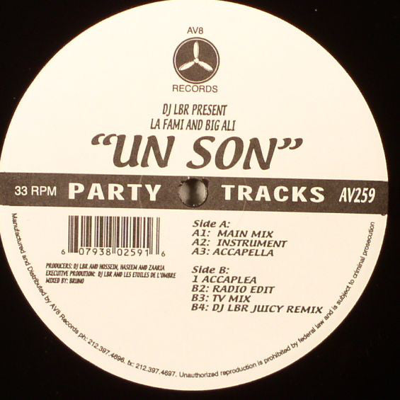 DJ LBR Present La Fami & Big Ali : Un Son (12")