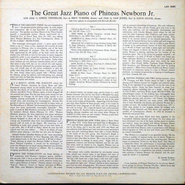 Phineas Newborn Jr. : The Great Jazz Piano Of Phineas Newborn Jr. (LP, Album, RE)